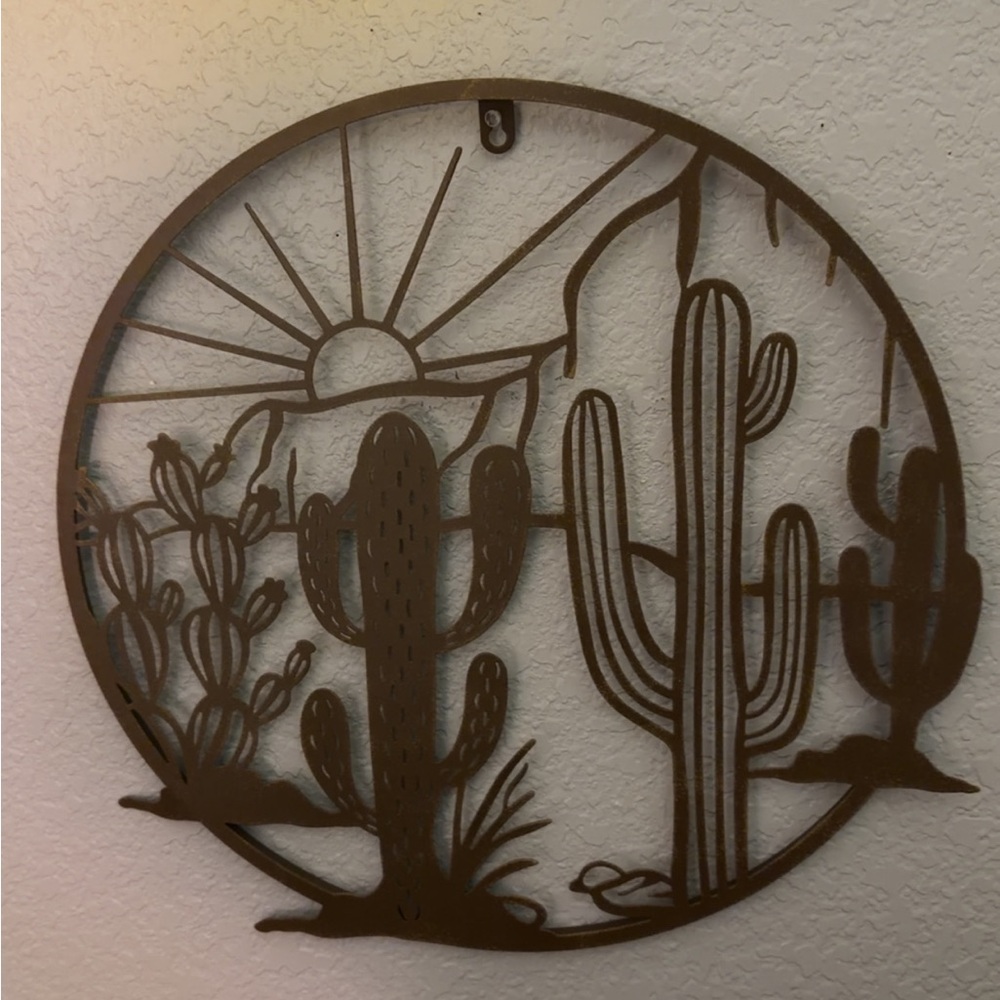 Desert Cactus Metal Wall Art Decor - Brown